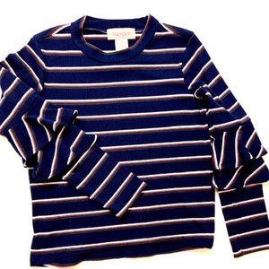 Girls Long Sleeve Stripe w/Ruffle Slv Shirt